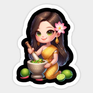 Khmer woman making papaya salad Sticker